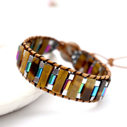 Natural Crystal Healing Bracelets Leather Wrap adjustable Bracelet Jewelry