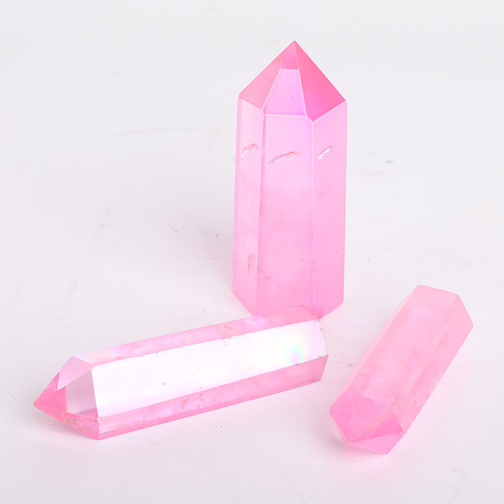 Set of 3 Aura Pink Angel Crystal Points