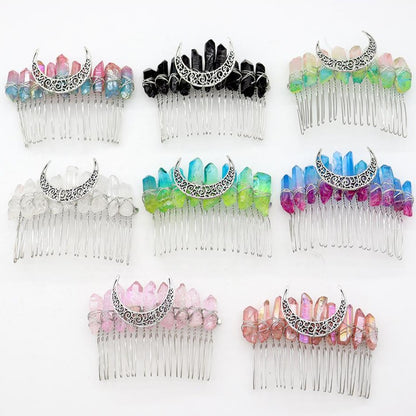 Aura Angel Crystal Witch Moon Crown Silver Wire Hair Accessories Comb