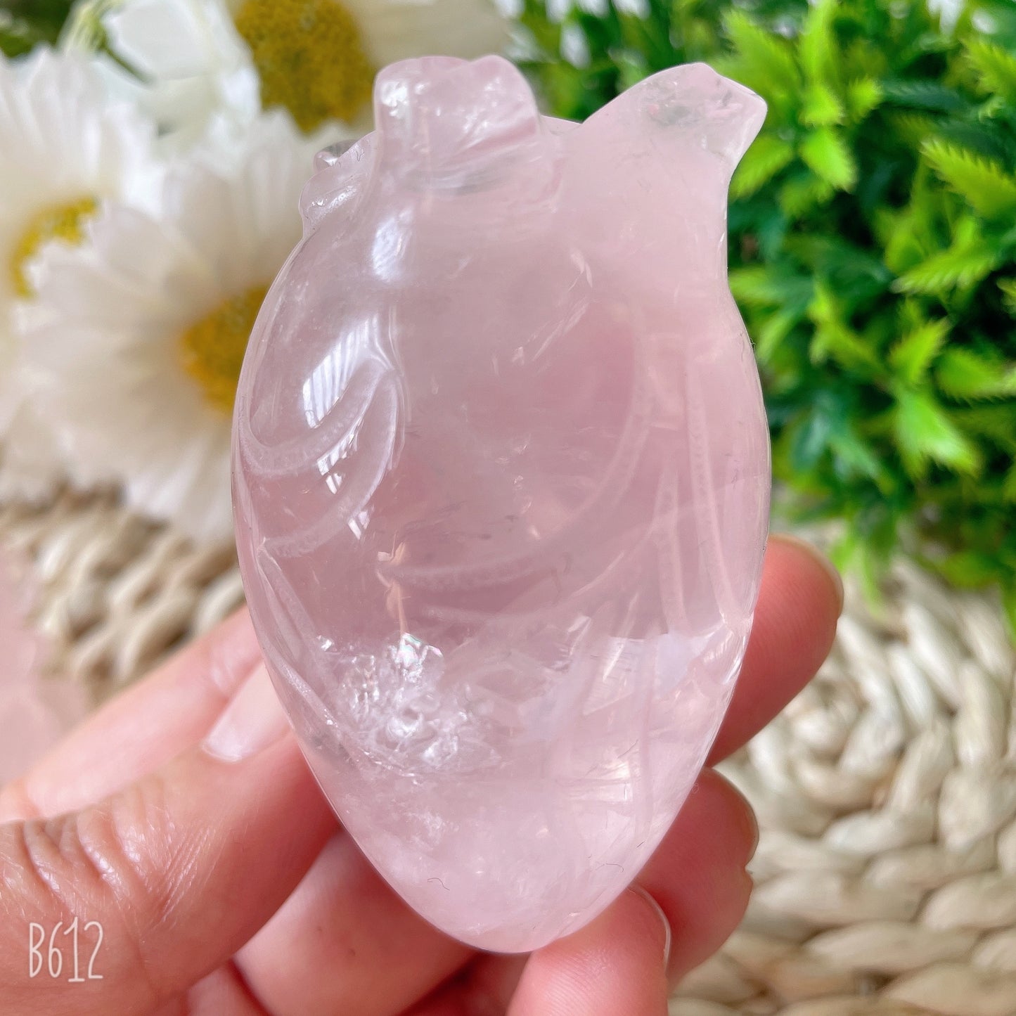 2.7" Rose Quartz Heart Crystal Carvings