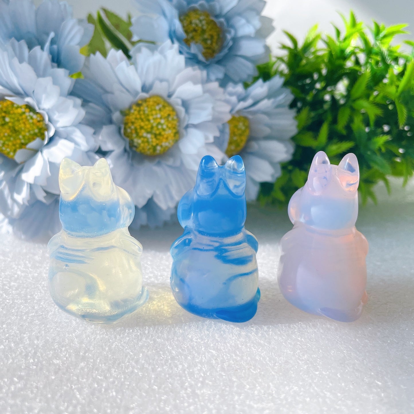 1.85" Pink Blue Opalite Hippo Crystal Carvings