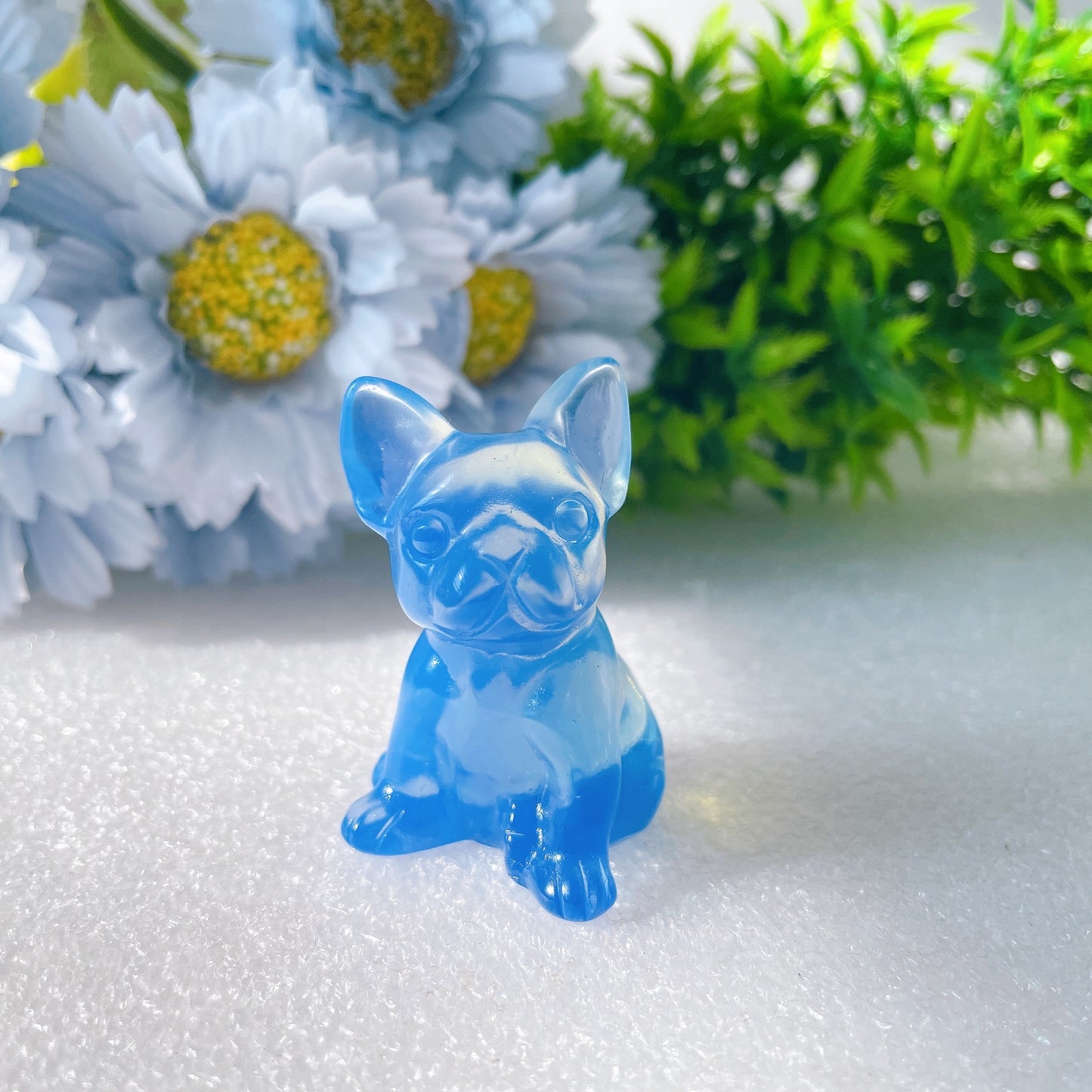 1.9" Pink Blue Opalite Bull Dog Crystal Carvings