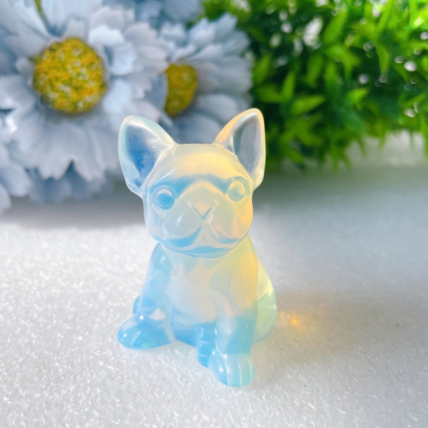 1.9" Pink Blue Opalite Bull Dog Crystal Carvings